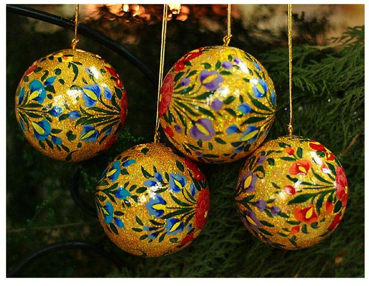 Hand Designed Sunshine Christmas Ornaments, Set of 4